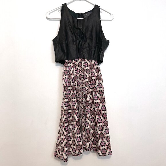 PJK PATTERSON J. KINCAID ANTHROPOLOGIE Black Leather Cutout Mini Fit Flare Dress - Picture 2 of 16